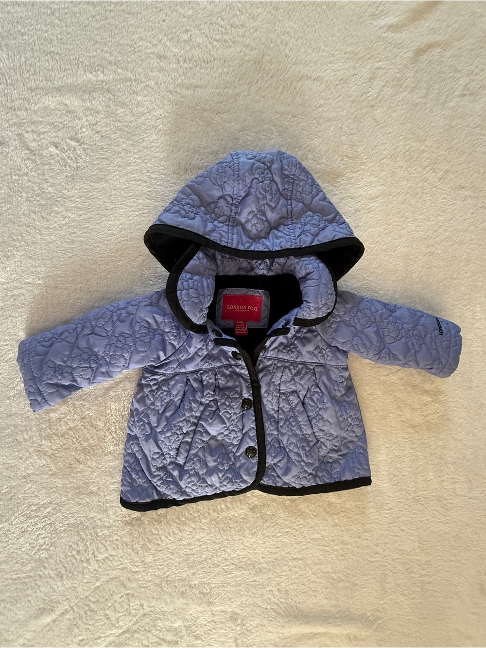 London Fog Baby Girls Floral Quilted Hooded Jacket 3-6M